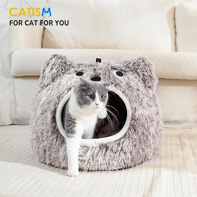 CATISM Cat Bed, Cat Beds for Indoor Cats, Cat Cave, Cat Cave for Indoor Cats, Cat Bed Cave, Large Cat Beds, Cozy Hooded Cat Bed with Soft Cushion, Removable Washable Cat Beds