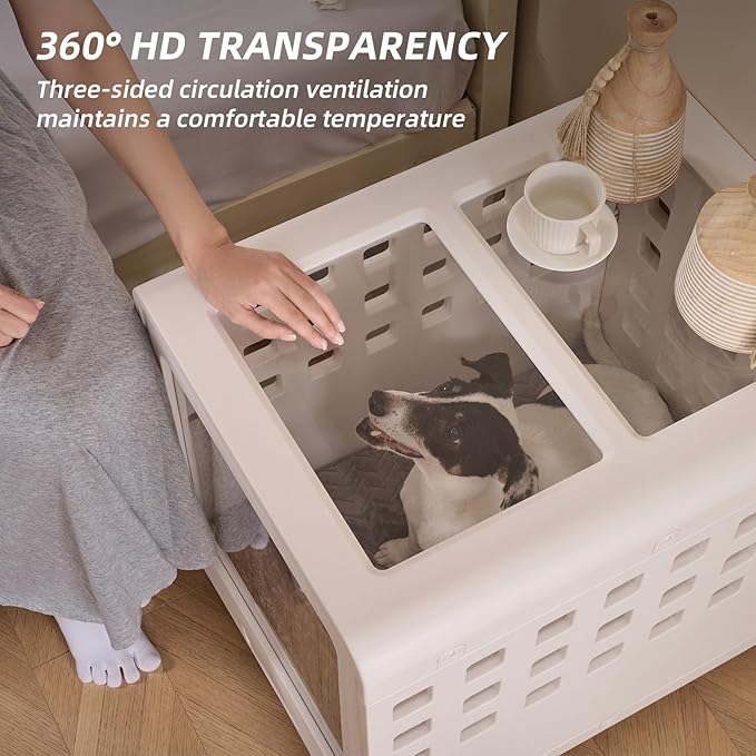 Foldable Dog Crate Furniture，Acrylic Dog Cage End Table, for Small/Medium Dogs,Durable Dog cage with Movable and Modular Design - Safe, Stylish and Convenient