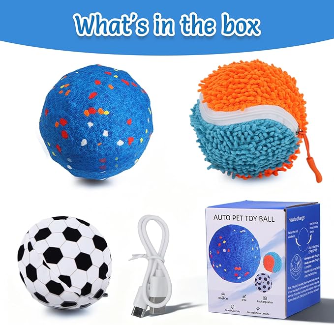 Interactive Dog Ball, Stimulating Dog Toys with 2 Outer Covers, Pet-Safe E-TPU Material, Anti Boredom Automatic Bouncing Ball, Type-C Rechargeable Smart Pet Toy for Medium and Large Dogs