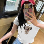 Cat Graphic Baby Tee for Women Grunge Y2k Shirt Funny Crop Tops Teens Cute Cropped Tees Aesthetic Printed Tshirts(White,L)