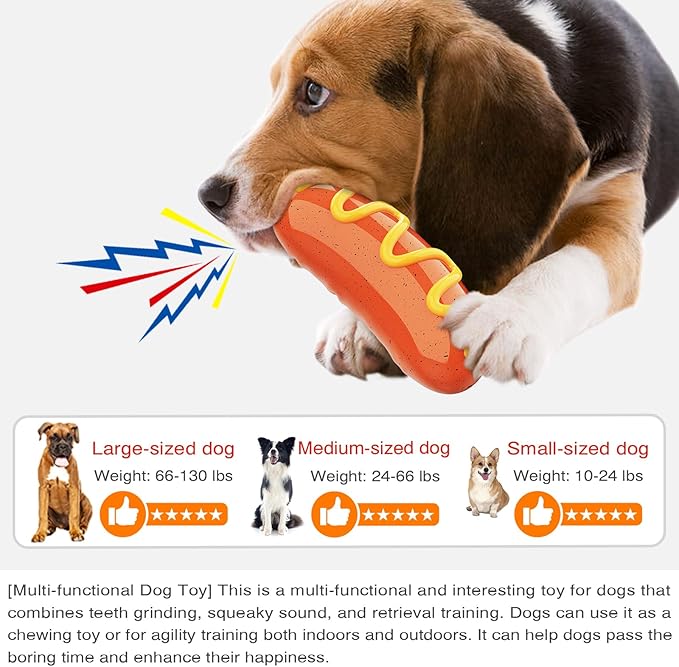 Dog Toys Chewers,Dog Chew Toy for Aggressive Chewers Sausages,Squeaky Dog Toy Interactive (Red Hotdog)
