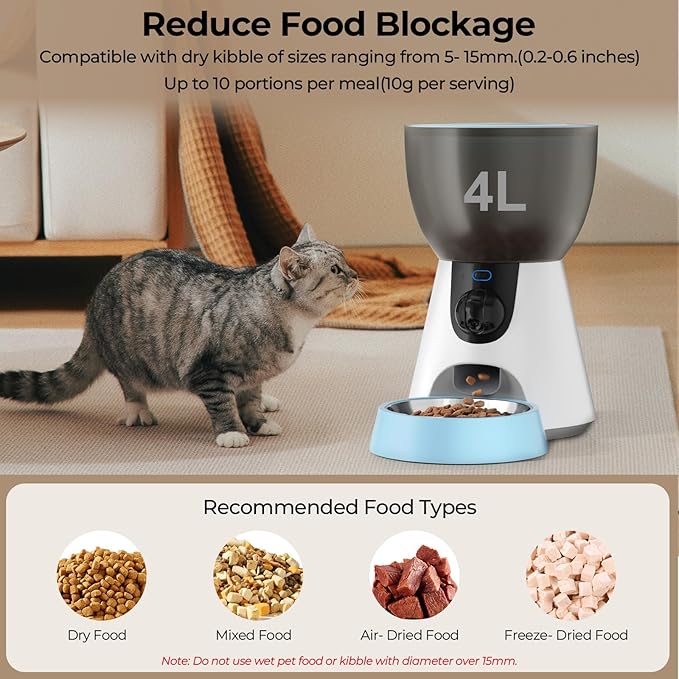 Ownpets Automatic Pet Feeder with Camera, 1304P HD Video with Night Vision, 2-Way Voice Interaction, 2.4G & 5G WiFi Food Dispenser with APP Control, 4L Timed Feeder for Cats and Dogs