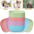 32 Pcs Fatigue Relief Cat Bowl 5.5 Inch Shallow Cat Food Dish Tray Wet Feeding Bowls Wide and Small Pet Plates for Short Legged Kitten,Ferrets,Kitten Shelter(Blue, Green, Pink, Beige)