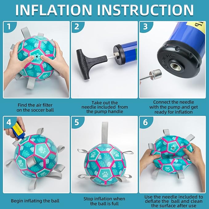 QDAN Dog Toys Soccer Ball, Tug of War Toy, Puppy Birthday Gifts, Water Toy, Durable Dog Balls for Medium Large Dogs, Lake Blue(8 inch)