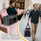 YUDODO 2 Packs 25 lbs Lightproof Soft Sided Cat Carrier for Large Cat & Small Dog Airline Approved Travel Puppy Carriers with Side Pockets & Reflective Mesh, Foldable Portable for Car Grey Green+Pink