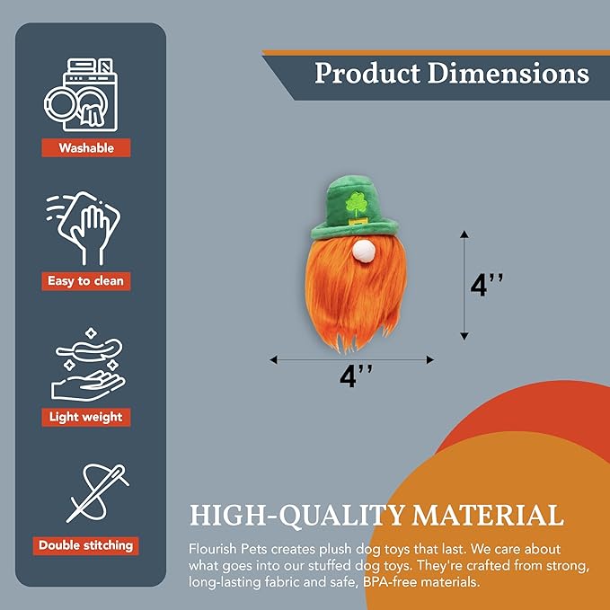 Flourish Pets 2 in 1 Multi-Layer Chew Toy for Active Dogs | Non-Toxic BPA Free Double Stitched Soft Fabric Exterior Dog Toys | Long-Lasting Dog Plush Toys – Leprechaun 3.5"