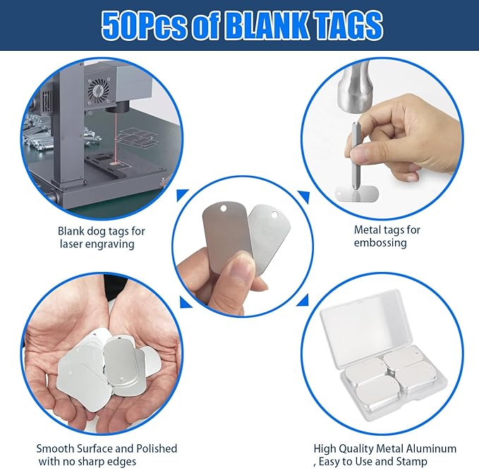 Fesorsi 50 Pcs Aluminum Tags for Engraving,Rectangle Stamping Blanks Tags,Sliver Military Dog Tags,Anodized Blank Metal Tags,Personalized Pet Dog ID Tags Blank with Hole DIY Pendants Decorative Craft