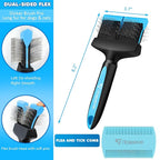 Dual Flex Slicker Brush Dog Brush, Gentle Grooming Tool for Sensitive Dogs & Cats - Ideal for Long Hair, Removes Undercoat, Tangles, and Knots