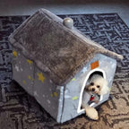 Scnbom Dog House Indoor Puppy Cave Cat Nest Kennel Pet Bed Portable Memory Sponge Foldable Houses with Cushion (Grey, L:Size fits 14kg/30lbs (Pets))
