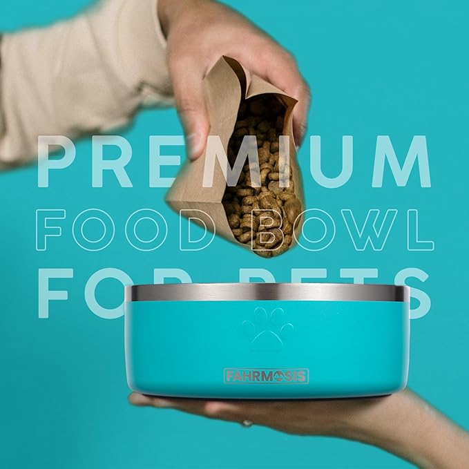 32 Oz Dog Bowl with Slow Feeder Insert Stainless Steel Pet Water Bowl for Medium & Large Breed Non Slip Rubber Base & Plastic Puzzle Feeder - Teal