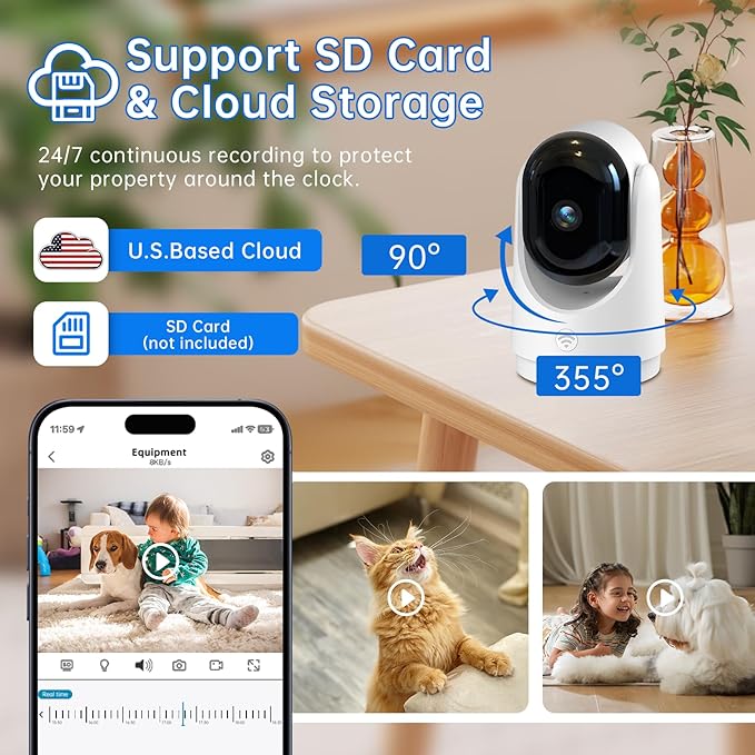 Security Camera Indoor Cam-2K 360° WiFi Cameras for Home Security,Pan & Tilt,Pet/Dog/Baby Camera with Phone app,2-Way Audio,Night Vision,24/7 Cloud & Micro SD Card Storage 2 Pack