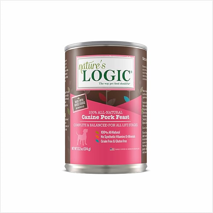 Nature's Logic Grain-Free Canned Dog Food - 95% Animal Proteins - 100% Natural Wet Dog Food Cans - No Common Allergens - All Life Stages - Ideal for Sensitive Dogs - Pork (13.2 oz, 12 Pack)