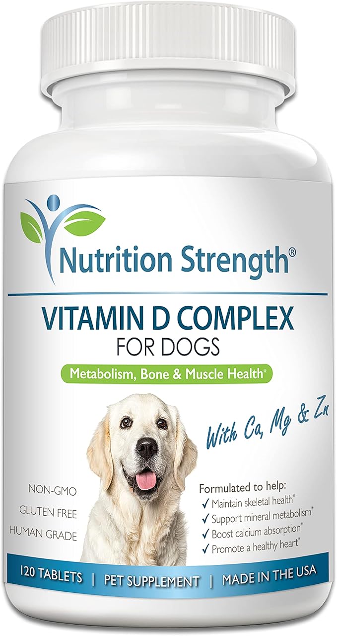 Vitamin D for Dogs with Calcium, Magnesium and Zinc to Support Strong Teeth, Bones and Muscles, Promote Mineral Metabolism and a Healthy Immune Function, 120 Chewable Tablets