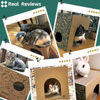 Cardboard Cat House with 2PCS Scratcher Pads Large Cat Scratchers Lounge Bed for Indoor Cats Cat Scratching Board & Cat Scratcher Box for Bunny/Cats Animals.(Green-Graffiti)