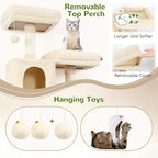 Globlazer Cat Tree Tower, 76-Inch Extra Tall Multi-Level Cat Furniture with Cozy Condos, Hammock and Perches for Adult Cats, Perfect for Climbing, Scratching, and Play, F76, Beige