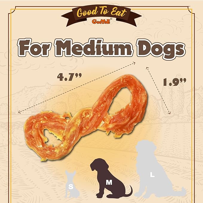 Gootoe Turkey Tendon Dog Treats, Rope (M) 1 lb, USA-Sourced Turkey Tendon, Natural Snack, Premium Puppy Chews, Hypoallergenic, Rawhide Free, Reseal Value Bag, Sizes for Medium Dogs