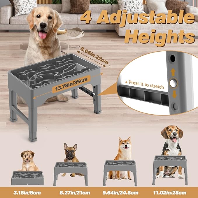 Slow Feeder Dog Bowls Large Breed, 9 Cups Elevated Dog Slow Feeder Bowl with 4 Adjustable Heights, Non Slip Anti Gulping Pet Food Bowl Stand for Medium & Large Breed
