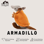 Hollypet Plush Dog Squeaky Toy Stuffed Armadillo Animal Pet Puppy Chew Toys with Clean Teeth for Small Medium Large All Breed Sizes Dogs, Orange, 14 in