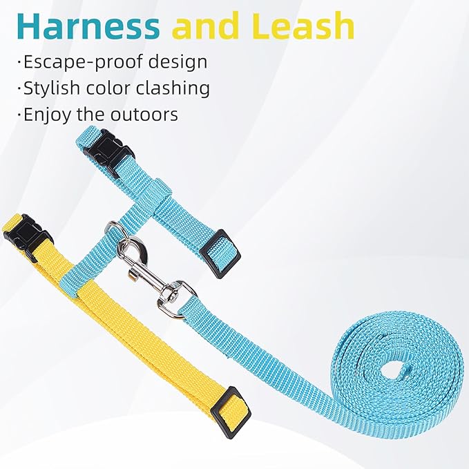 PUPTECK Adjustable Cat Harness and Leash Set Escape Proof Kitten Strap Collar for Walking Travel, Blue Yellow