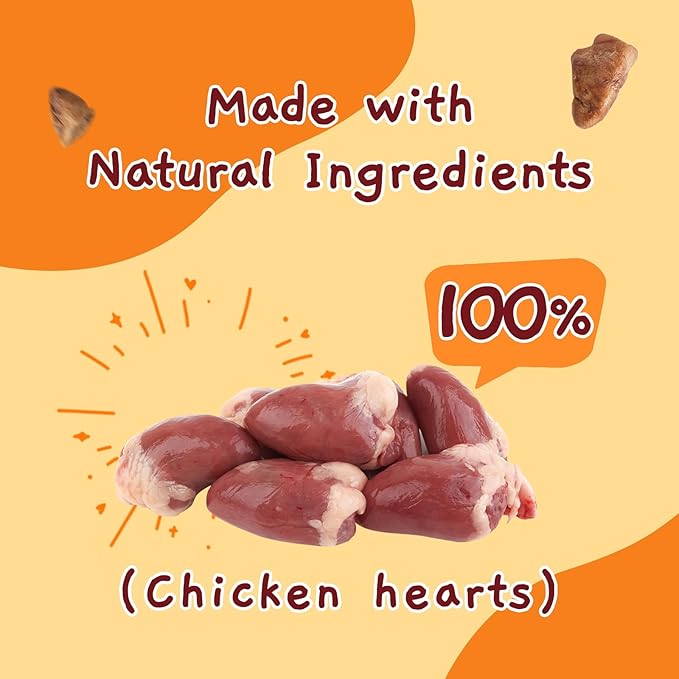 Jungle Calling Freeze Dried Cat & Dog Treats, Freeze Dried Chicken Hearts for Cats & Dogs, High Protein Single Ingredient Chicken Heart Snacks, Grain Free Pet Training Rewards (Chicken Hearts, 2.3 oz)