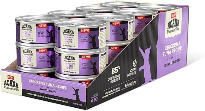 ACANA Premium Pate Kitten Wet Cat Food in Bone Broth Chicken + Tuna Recipe 3oz Cans (24 Count)
