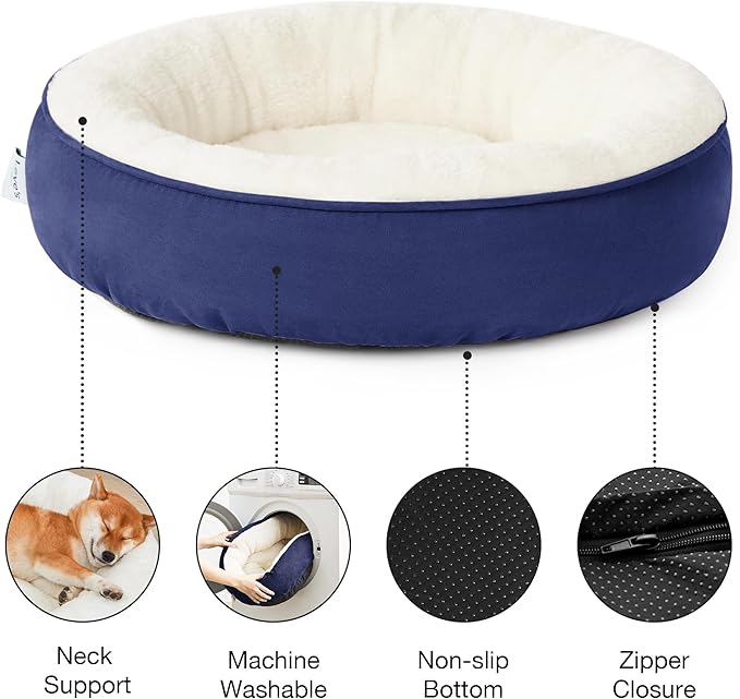 Love's cabin Round Donut Cat and Dog Cushion Bed, 30in Pet Bed for Medium or Large Dogs, Anti-Slip & Water-Resistant Bottom, Soft Durable Fabric Pet beds, Washable Calming Cat & Dog Bed Navy