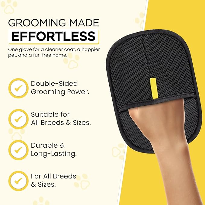 Pet Hair Removal Grooming Gloves for Cats & Dogs - 2 pcs Double-Sided Deshedding Mitts for Long & Short Hair, Reusable Bathing & Massage Gloves for Pet Remover and Coat Care, Carpet, Car Seat.