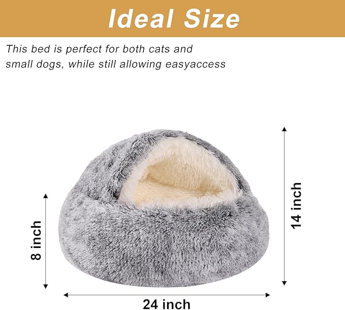 Dog Beds for Small Dogs, Cat Bed Cave, Washable Cute Cat Bed, Cozy Nook Pet Bed for Dogs or Cats, Anti-Slip Puppy Bed Fits up to 22 lbs Pets(Grey, 24" x 24")