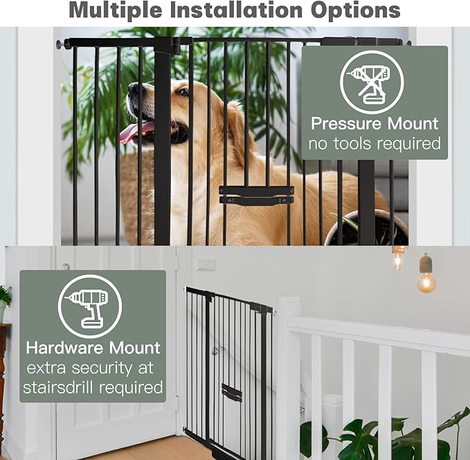 37 Inch Tall Baby Gate with Cat Door, Adjustable 29.55" and -46.06",Auto Close Pet Gate Easy Walk Thru Pet Door for Stairs, Doorway, House, Pressure Mounted Safety Child Gates