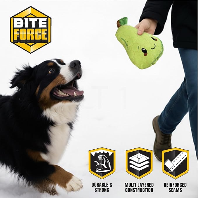 Bite Force -Durable & Strong Dog Toy Mr. Pear with Squeaker, Kevlar-Reinforced for Aggressive Chewers for Small Medium Large Dogs - Green.