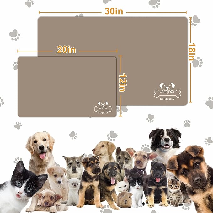 18"×30" Brown Absorbent Dog Mat for Food and Water Bowl- Quick Dry Durable Feeding Mat for Dog and Cat Easy Cleaning Pet Supplies for Messy Pets