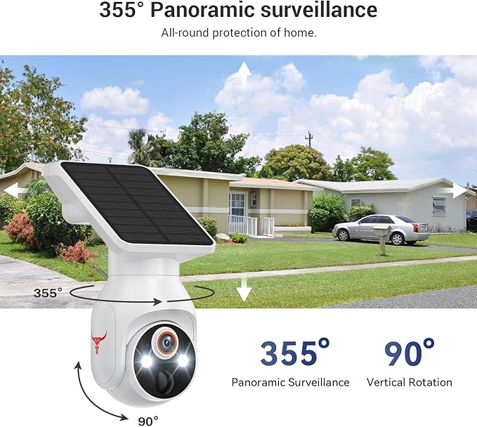 1080p Security Camera Wireless with Solar Panel, 2.4G WiFi Only, AI Human Detection, 2-Way Audio, Color Night Vision, Indoor/Outdoor Surveillance Bullet Cam, Cloud Storage (Sold Separately)