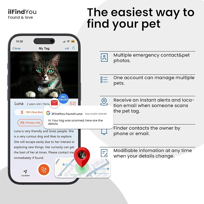 3 Pack Cat Tags Personalized Small, QR Code Cat Name Tags for Kitten Collar, Scan Location Alerts, Blue,Orange,Green S