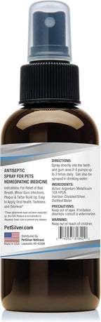 PetSilver Teeth & Gum Spray - Dog Dental & Teeth Cleaning Spray for Plaque & Tartar Build-Up Reduction - Natural Breath Freshener for Dogs and Cats - Patented Chelated Silver - Made in The USA - 4 oz