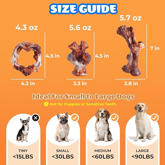 Dog Toys for Aggressive Chewers: Gift Box with 3 Pack Dog Chew Toys, Indestructible Dog Toy for Large Dogs, Tough Dog Toys to Keep Them Busy, Chew Toys for Dogs Birthday, Bacon Flavor 2593-2