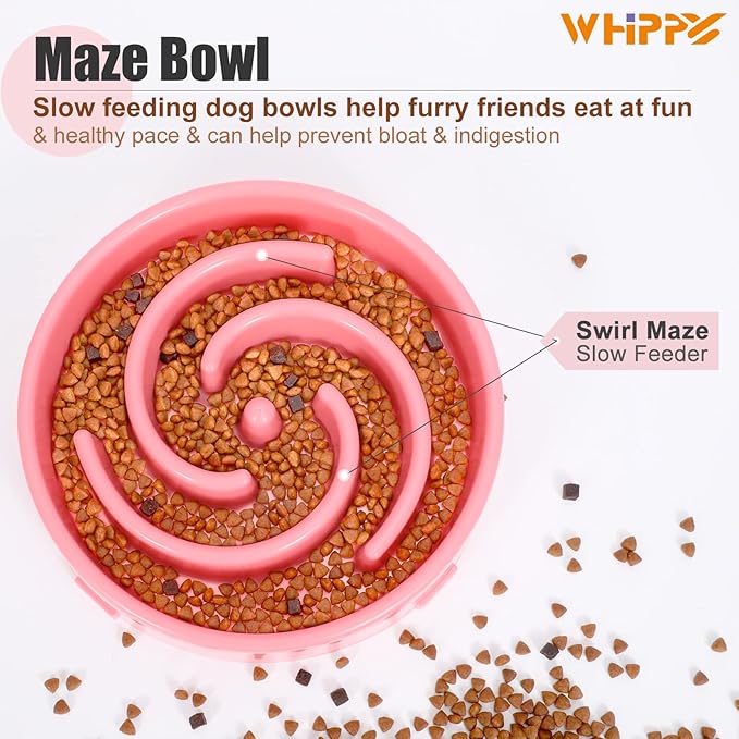 Whippy Slow Feeder Maze Bowl - Anti-Slip, No Choking, Interactive, Bloat Stop - Medium, Pink