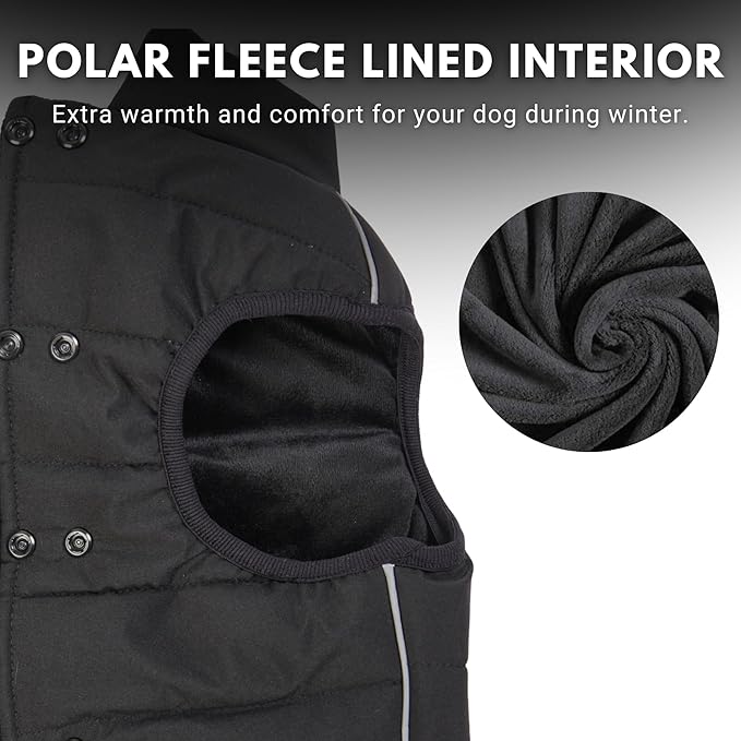 Spark Paws Dog Winter Jacket, Water-Resistant Coat, Warm Reflective Windproof Fleece-Interior, for Medium and Large Dogs - Black - S