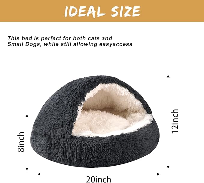 Dog Beds for Small Dogs, Cat Bed Cave, Washable Cute Cat Bed, Cozy Nook Pet Bed for Dogs or Cats, Anti-Slip Puppy Bed Fits up to 12 lbs Pets(Dark Grey, 20" x 20")