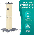 Cat Scratching Post 32 Inch for Indoor Large Cats and Kitten, Nature Sisal Tall Cat Scratch Post, Sisal Cat Scratcher Improve Cat's Scratching Habits and Protect Your Furniture, Grey