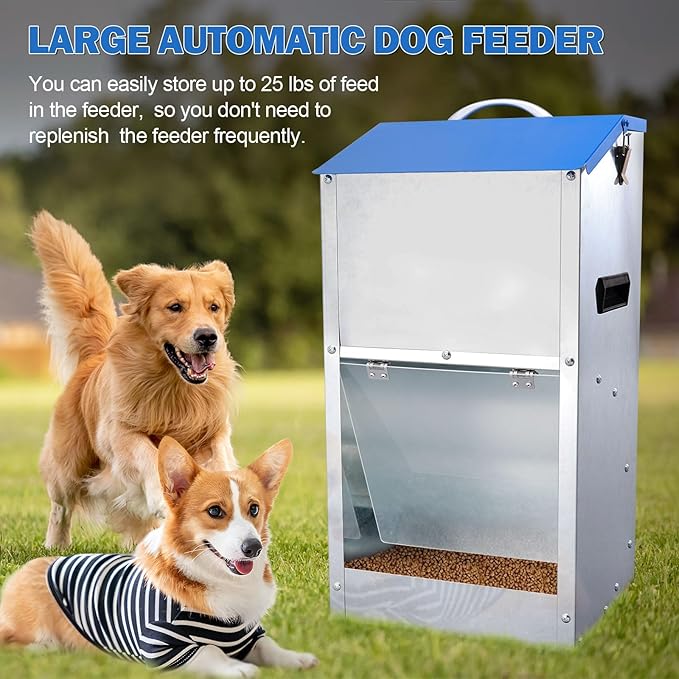 Automatic Dog Feeder Outdoor Dog Feeder for Large Dogs Large Breed Dog Food Dispenser, 25LBS Capacity Pets Feeder Gravity Food Feeder