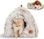 CATISM Cat Bed, Cat Cave for Indoor Cats, Soft Cat Dome, Self-Warming 2 in 1 Foldable Pet Cat House with Washable Cushioned Pillow Calming Fluffy Dog Beds for Small Dogs with Anti-Slip Bottom Brown L
