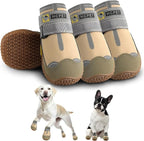 Hcpet Dog Shoes for Large Dogs, Waterproof Dog Booties for Small Medium Dogs, Anti-Slip Dog Boots & Paw Protectors for Hot Pavement Winter Snow Hiking with Reflective Straps Khaki Size 6