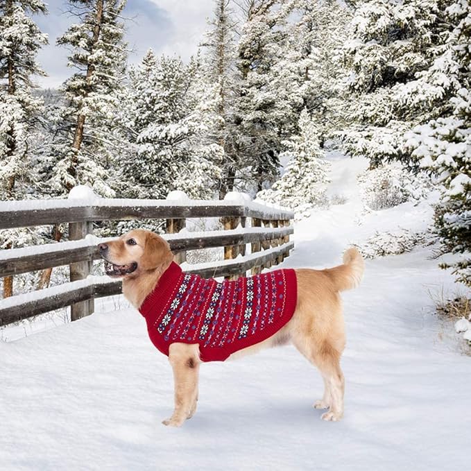 BINGPET Dog Sweater - Christmas Winter Warm Dog Clothes - Turtleneck Sweater for Small Medium Large Dogs - Classic Snowflake Doggy Knitwear Clothes
