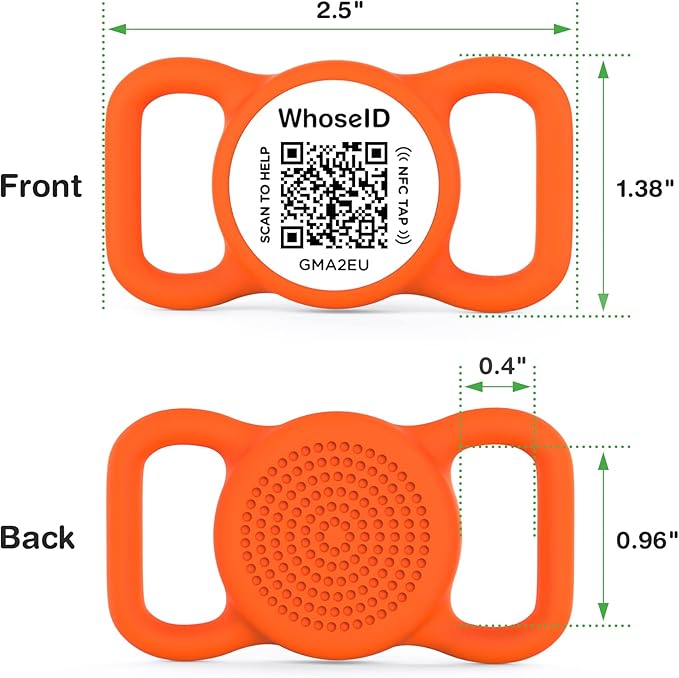 QR Code Dog Tag with NFC, Personalized Pet ID Tag, Silicone Dog ID Tag, Modifiable Pet Online Profile, Multiple Emergency Contact, Scan QR Code Send GPS Location Email (Regular, Orange)