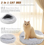 Bdor Cat Beds & Dog Bed with Cover Cave, 20in Round Beds for Medium Small Pets, Self Warming Soft Plush Donut Calming Pet Bed for Indoor Cats Dogs Puppy Kitten, Washable Bed with Non-Slip Bottom
