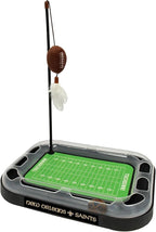 CAT BELL BALL NFL New Orleans Saints Football Field CAT Scratcher Toy with Catnip Filled Plush Football Toy & Feather Cat Toy Hanging, with Jingle Bell Interactive Ball Cat Chasing 5-in-1 Kitty Toy