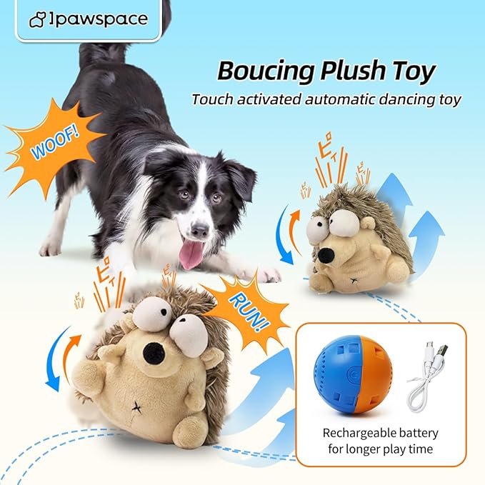 Interactive Dog Toys That Moves Active Ball for Dogs with Rechargeable Battery Self Moving Balls and Plush Cover for Small & Medium Dogs to Chase Barking Dog Toy Vibrates Toy SpidHerm