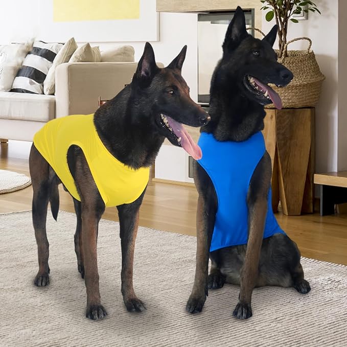 2 Pieces Dog Shirts, Soft and Cool Dog Sleeveless Vest, Breathable Lightweight Pet Tshirt, Summer Pet Apparel Tank Top for Medium Large Pets - Yellow+Blue (XL)
