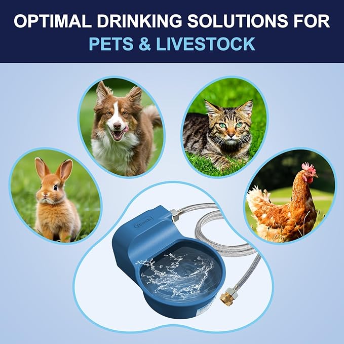 Automatic Dog Water Bowl Dispenser, Patented Automatic 2L Water Dispenser for Dogs, Chicken Waterer Bowl Fit 3/4''GHT Faucet, Water Hose Copper Connector Outdoor Dog Water Bowl for Livestock