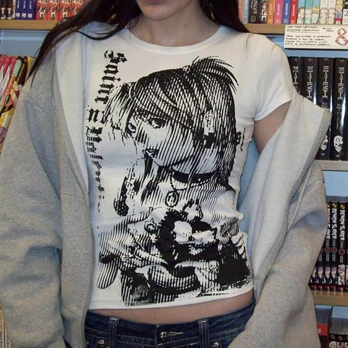 Graphic Tees Y2k Baby Tee Teens 2000s Vintage T Shirts Emo Grunge Printed Summer Crop Tops 2024